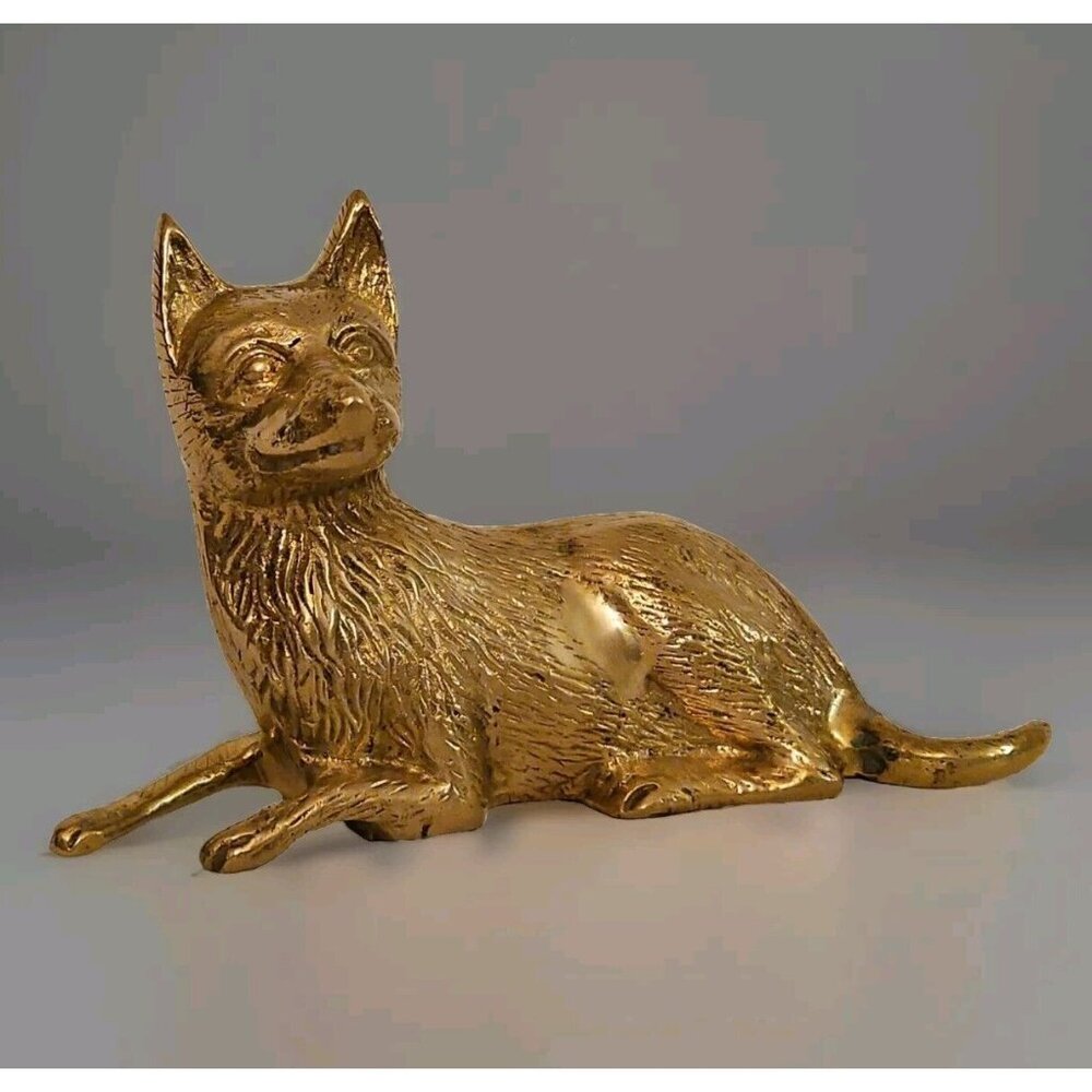 Vintage Brass Dog Sculpture German Shepherd Figurine Paperweight Decorative